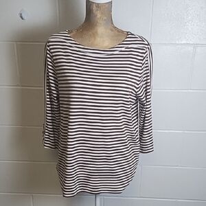 Blair Chocolate & White Striped Tee Shirt 3/4 Laced Sleeve Details